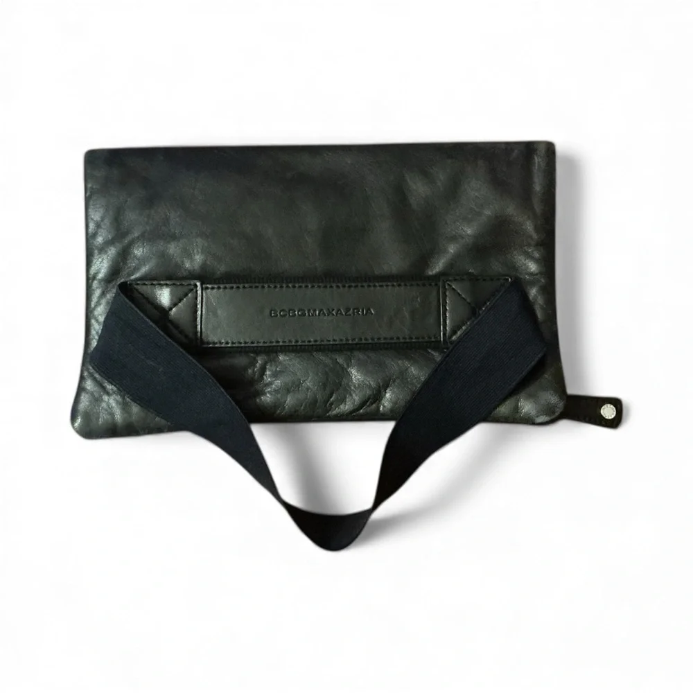 BCBGMaxAzria Black Soft Leather Folding Wristlet Clutch